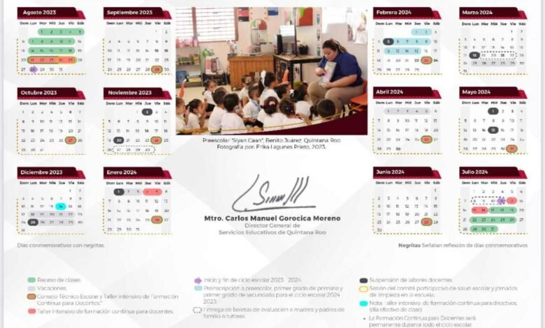 Calendario Escolar 2023 2024 para Educación Básica en Quintana Roo