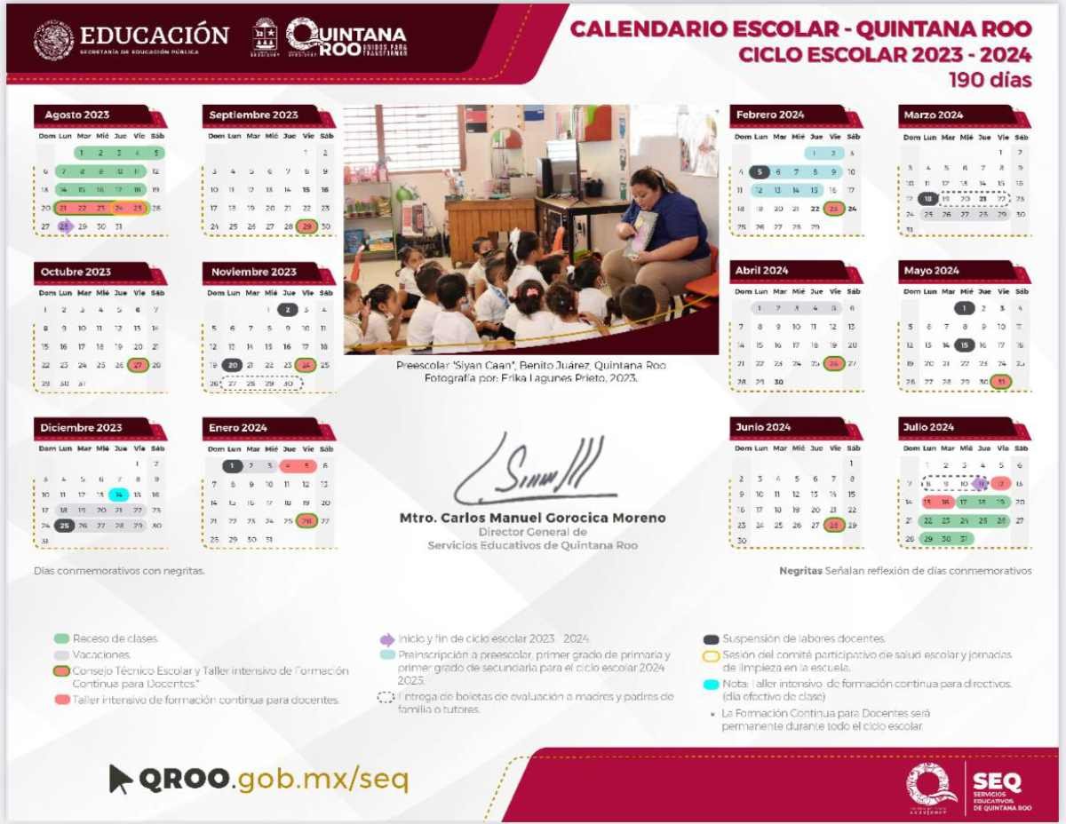 Calendario Escolar 20232024 para Educación Básica en Quintana Roo